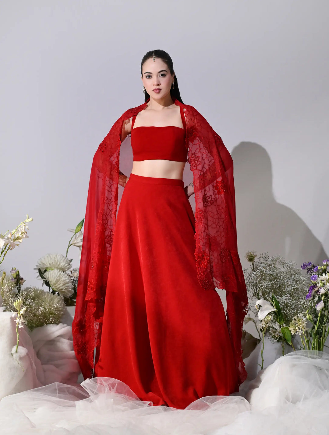 Atreyee Red Embroidered Lehenga Set