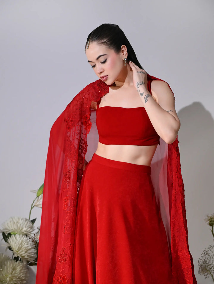 Atreyee Red Embroidered Lehenga Set