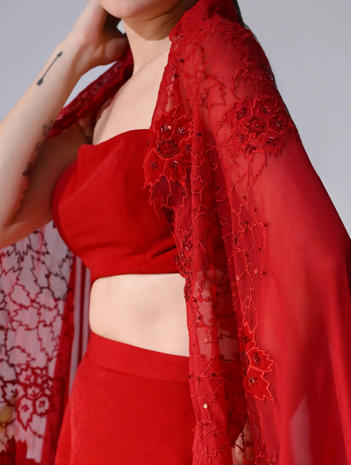 Atreyee Red Embroidered Lehenga Set