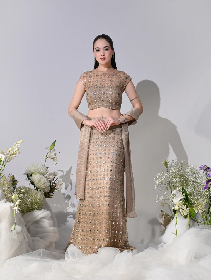 Aliyah Gold Mirror Work Lehenga Set