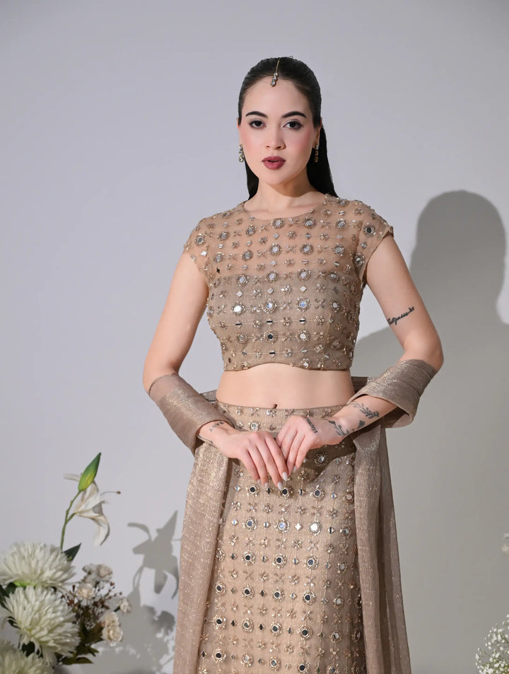 Aliyah Gold Mirror Work Lehenga Set