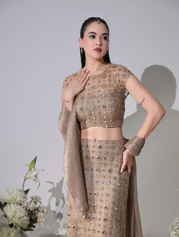 Aliyah Gold Mirror Work Lehenga Set