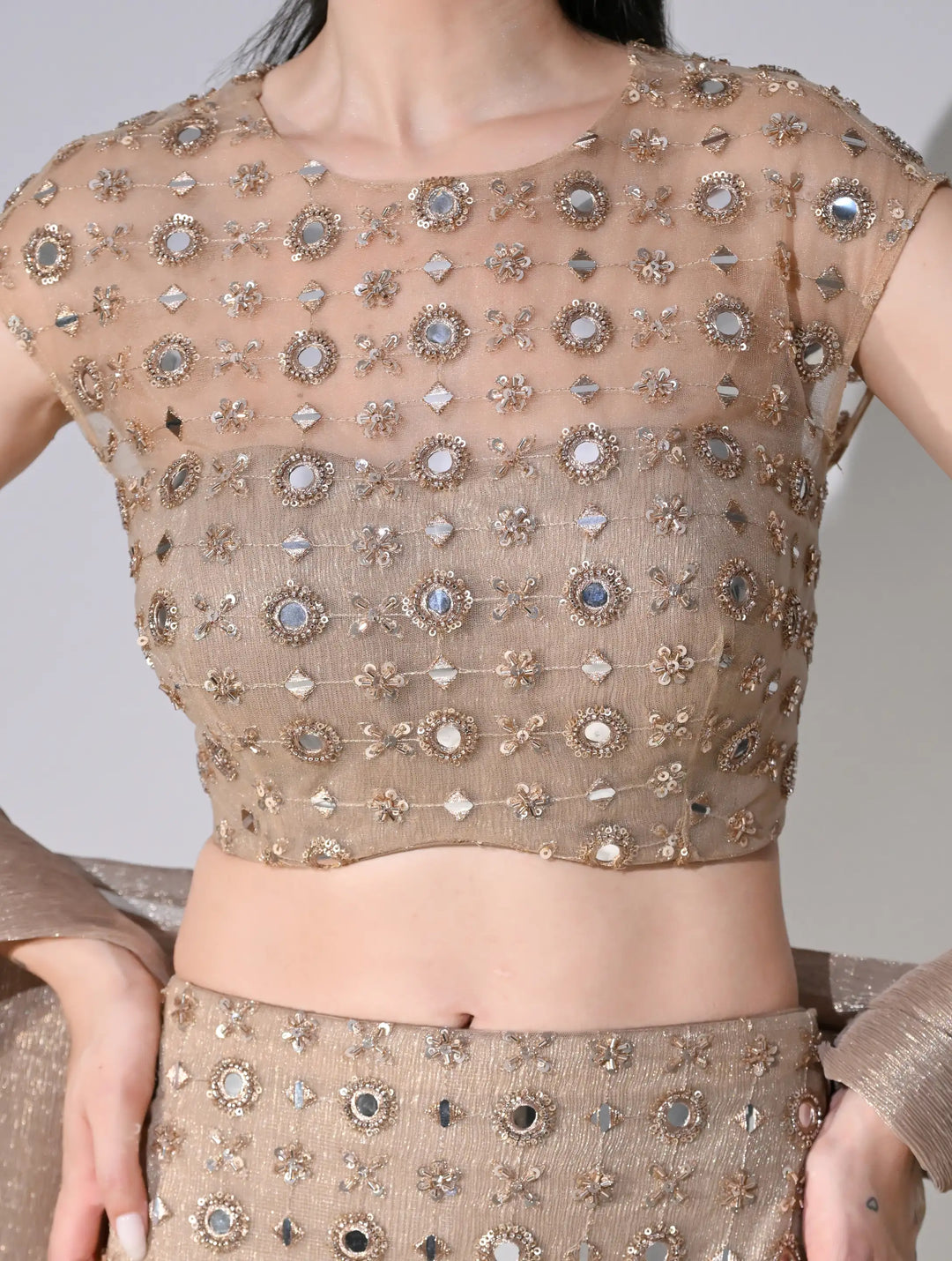 Aliyah Gold Mirror Work Lehenga Set