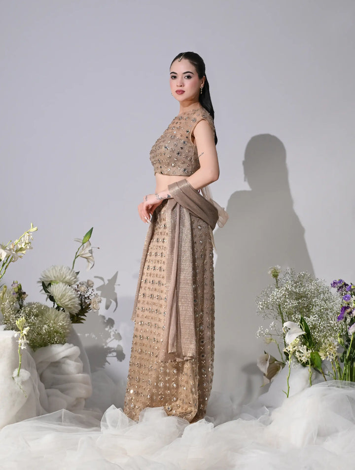 Aliyah Gold Mirror Work Lehenga Set