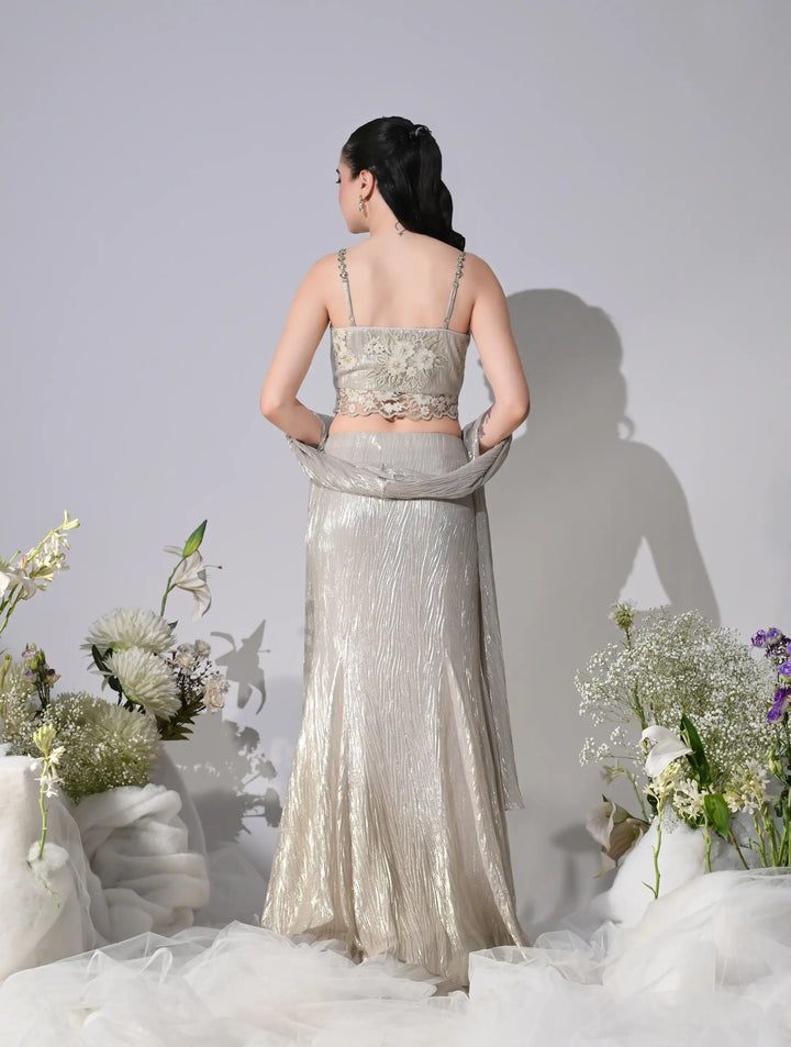 Leia Champagne Gold Shimmer Lehenga Set