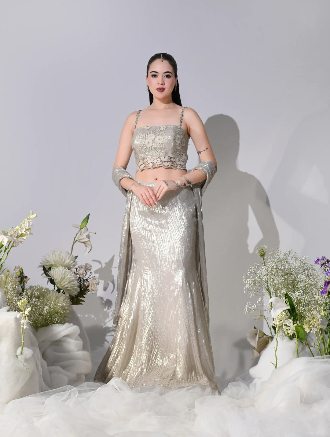 Leia Champagne Gold Shimmer Lehenga Set