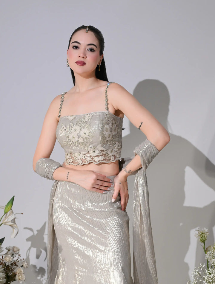 Leia Champagne Gold Shimmer Lehenga Set