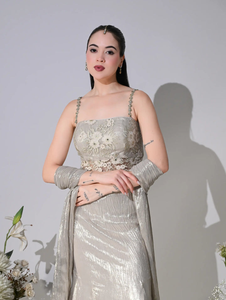 Leia Champagne Gold Shimmer Lehenga Set