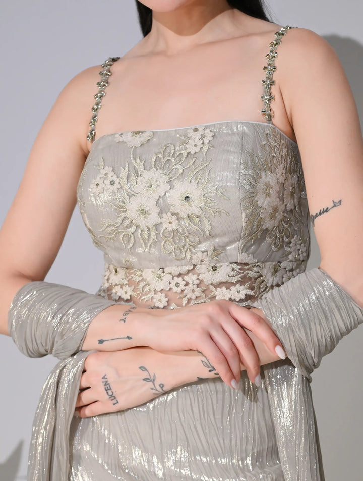 Leia Champagne Gold Shimmer Lehenga Set