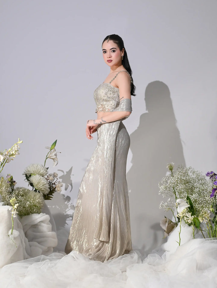 Leia Champagne Gold Shimmer Lehenga Set