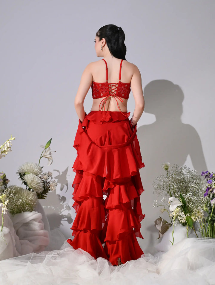 Asmaira Red Indo-Western Ruffle Set
