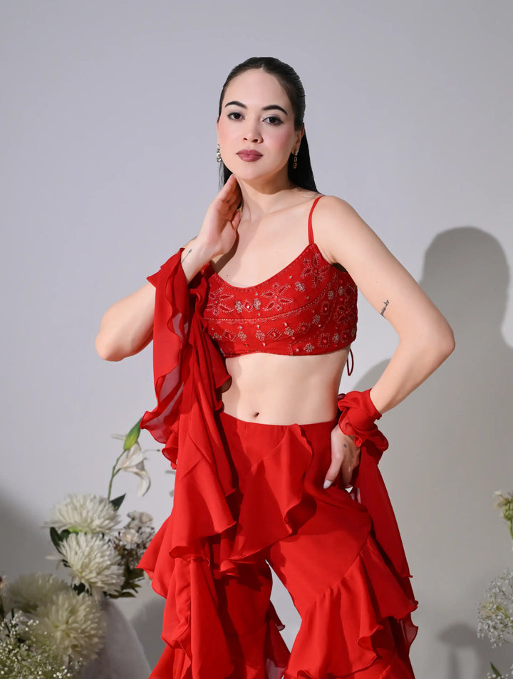 Asmaira Red Indo-Western Ruffle Set