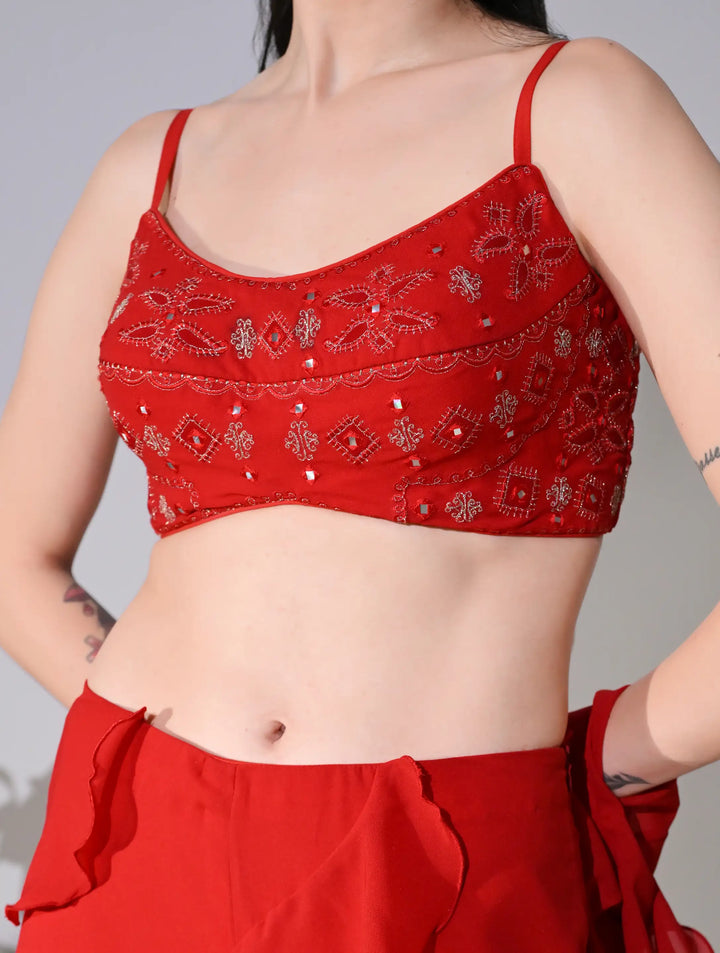 Asmaira Red Indo-Western Ruffle Set