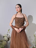Airen Mocha Brown Mesh Lehenga Set