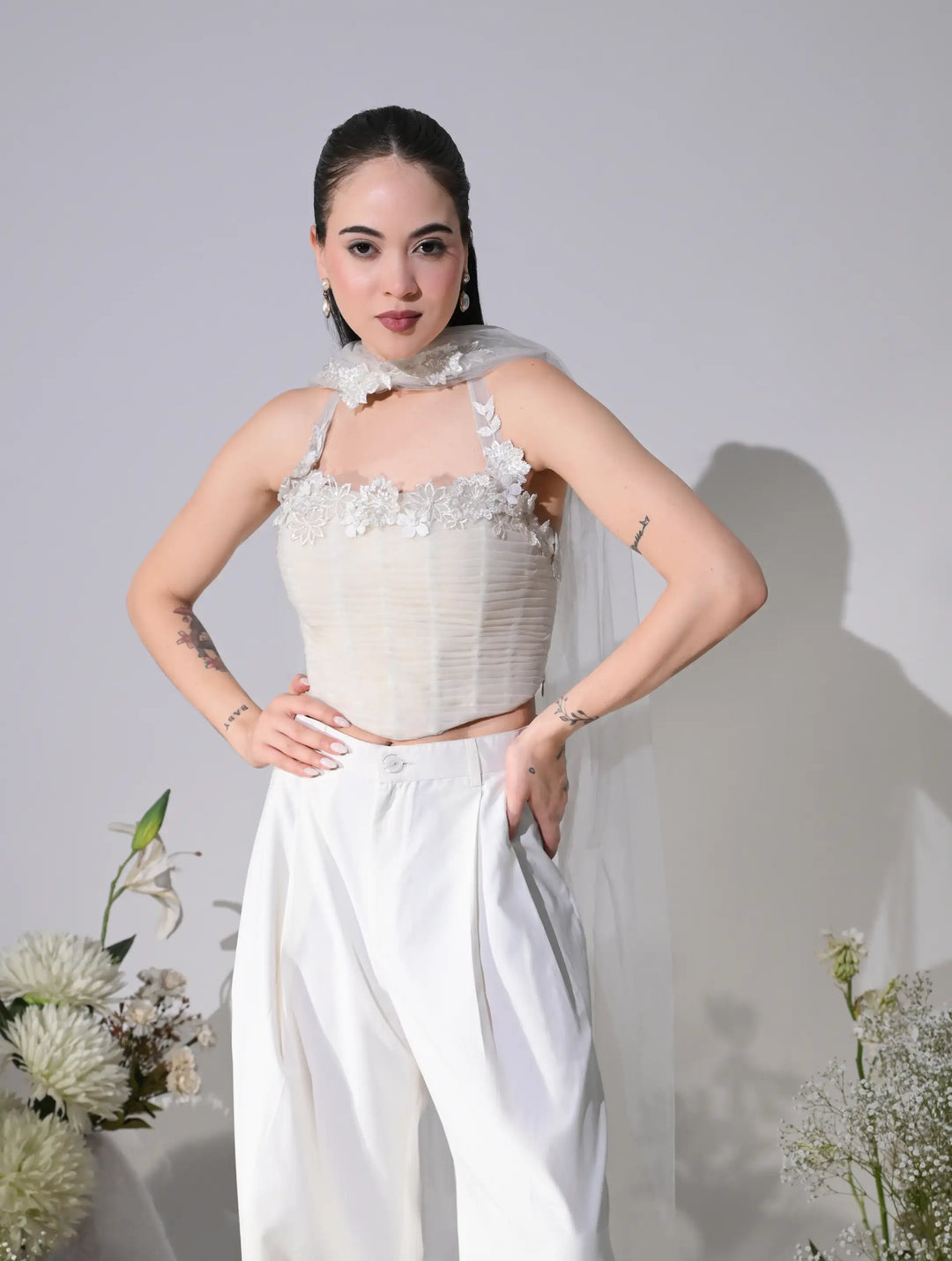 Selense Ivory Mesh Corset Top