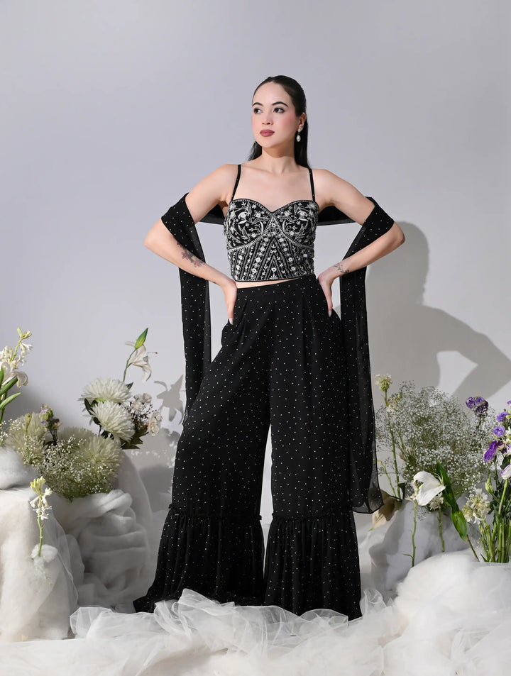 Diana Black Polka Dot Georgette Set