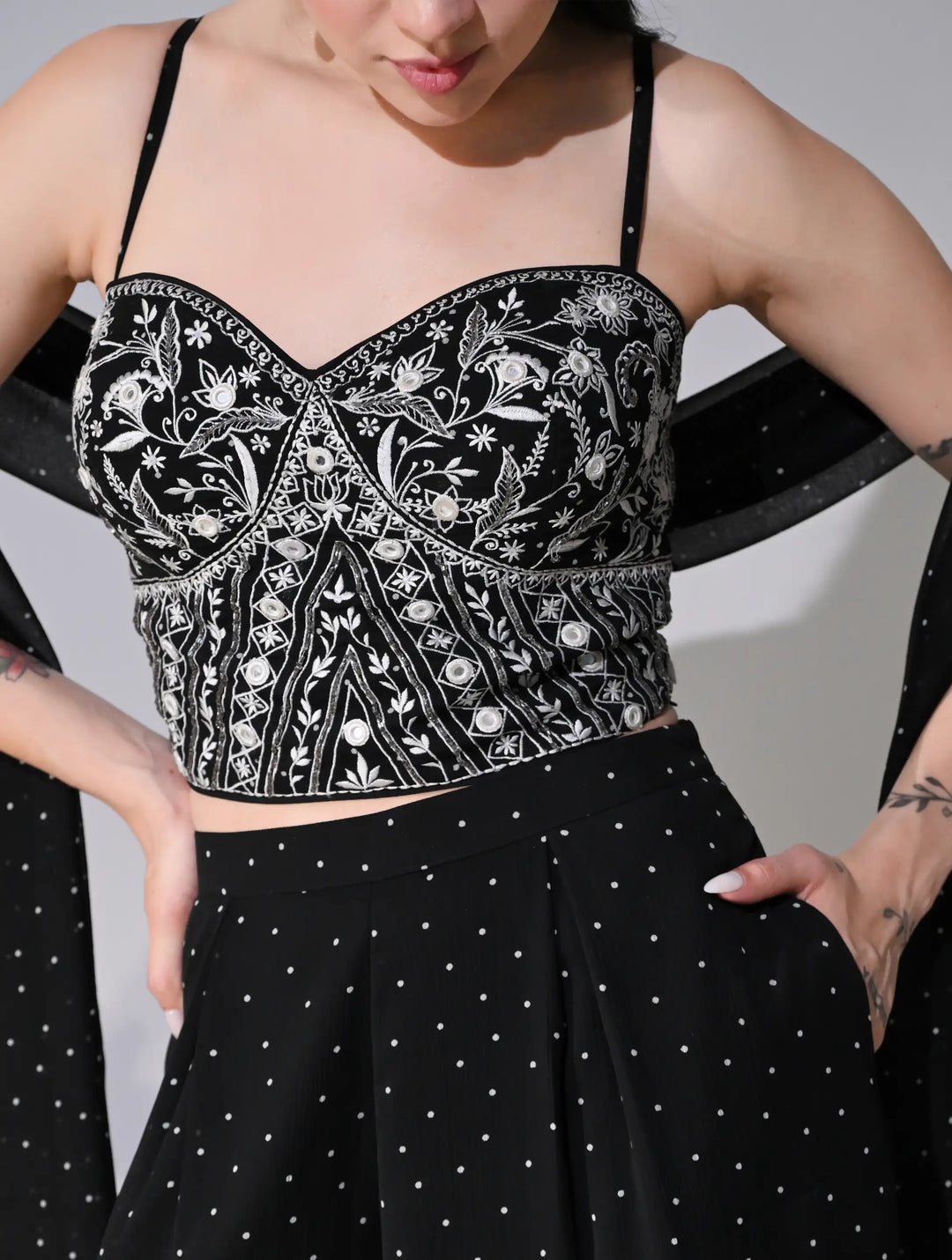 Diana Black Polka Dot Georgette Set
