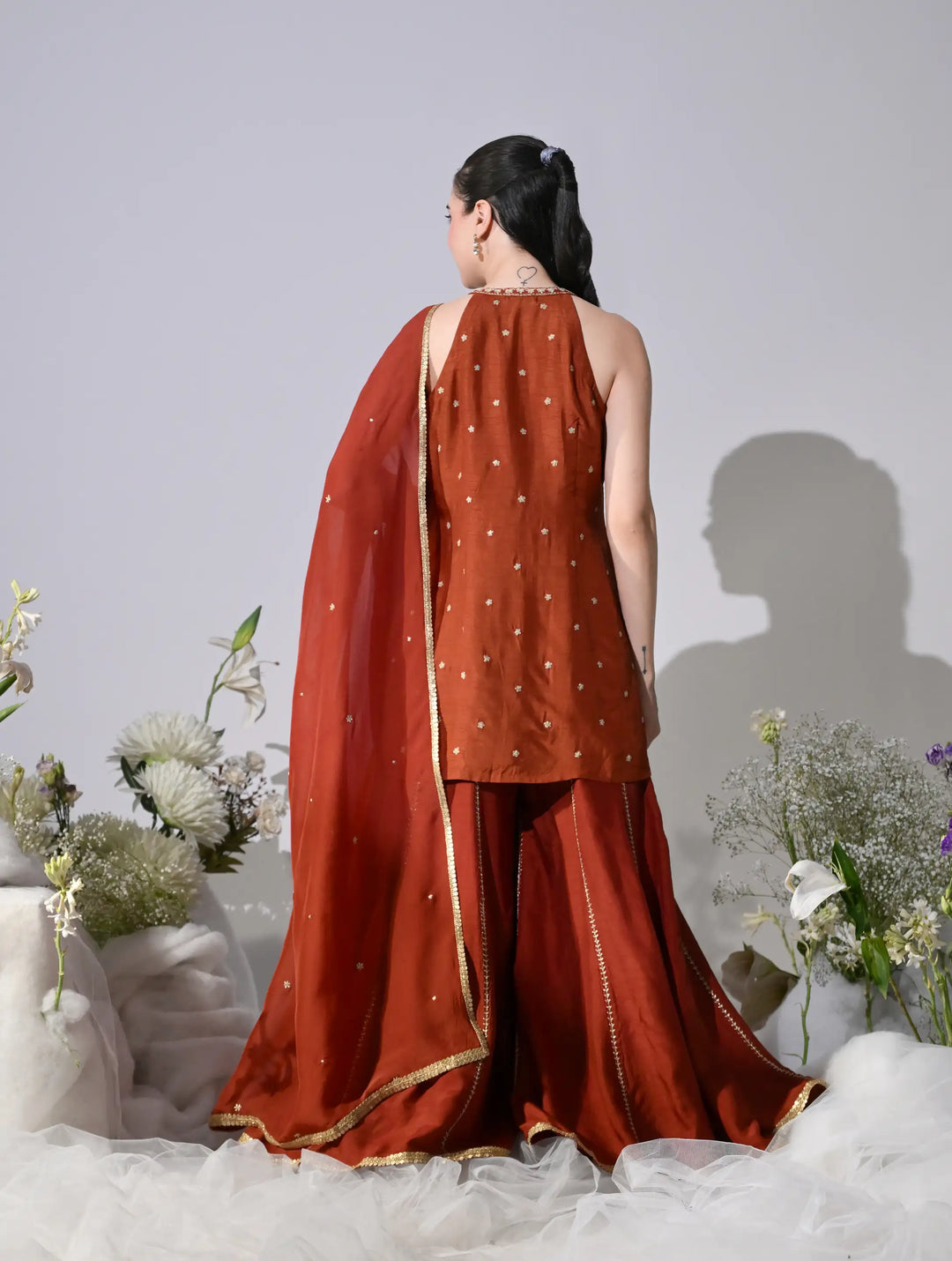 Aurelia Burnt Orange Chanderi Sharara Set