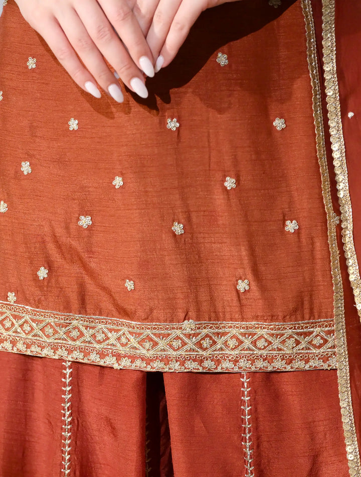 Aurelia Burnt Orange Chanderi Sharara Set