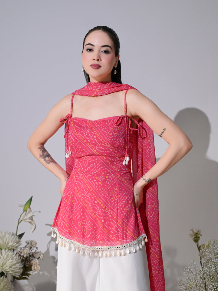 Leela Bandhani Print Georgette Co-ord Set (Pink)