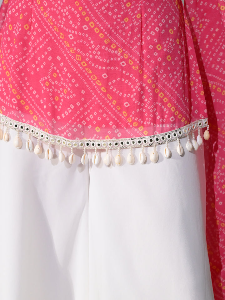 Leela Bandhani Print Georgette Co-ord Set (Pink)