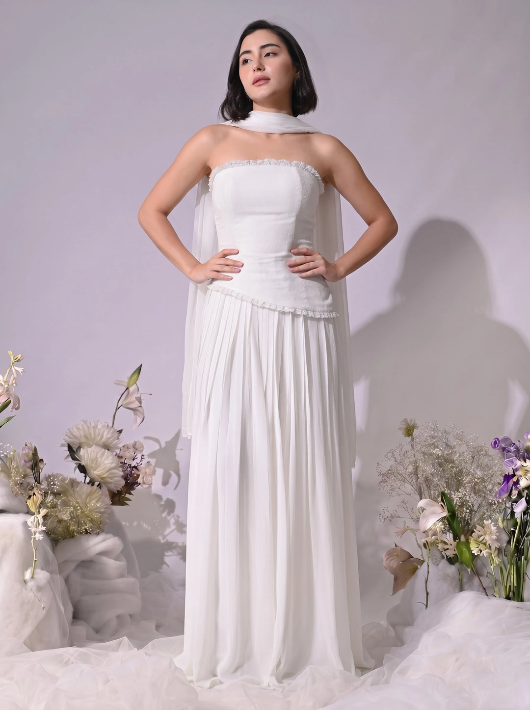 Mae Indo-Western Skirt Set (White)