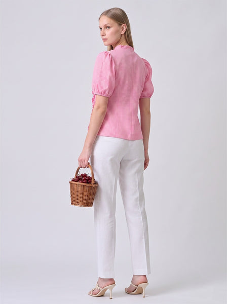 REIZE Pink Gingham Puff Sleeve Top