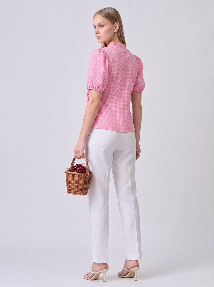 REIZE Pink Gingham Puff Sleeve Top