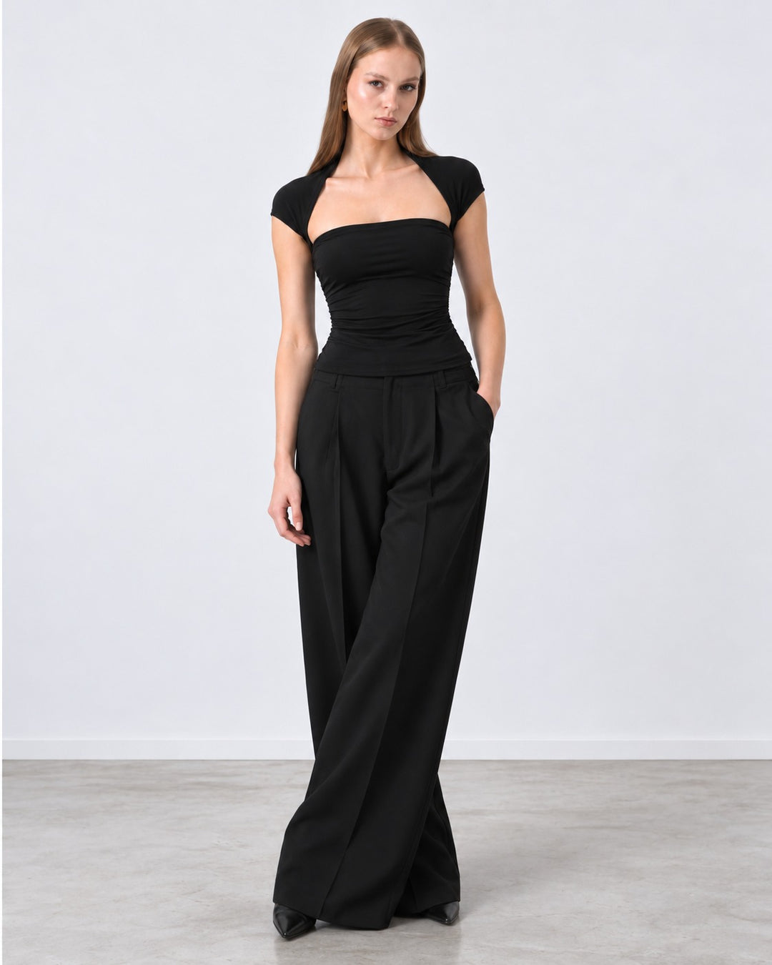 Alicia Black Ruched Bolero Top