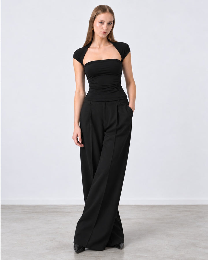 Alicia Black Ruched Bolero Top