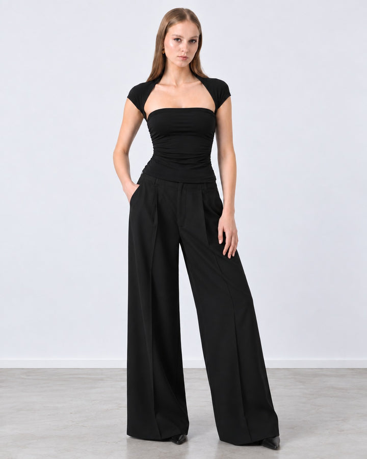 Alicia Black Ruched Bolero Top