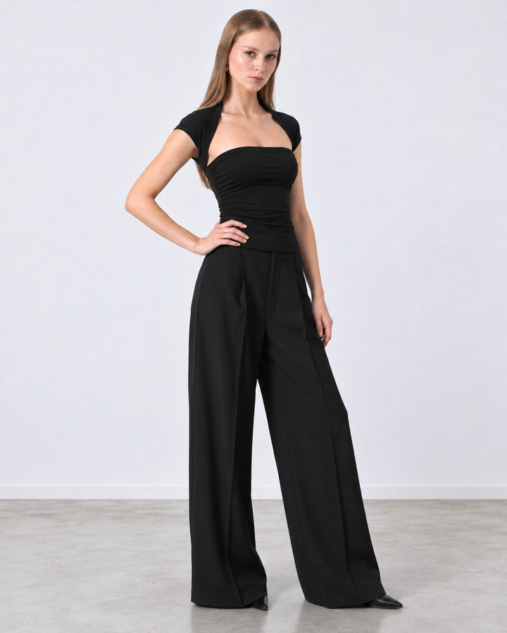 Alicia Black Ruched Bolero Top