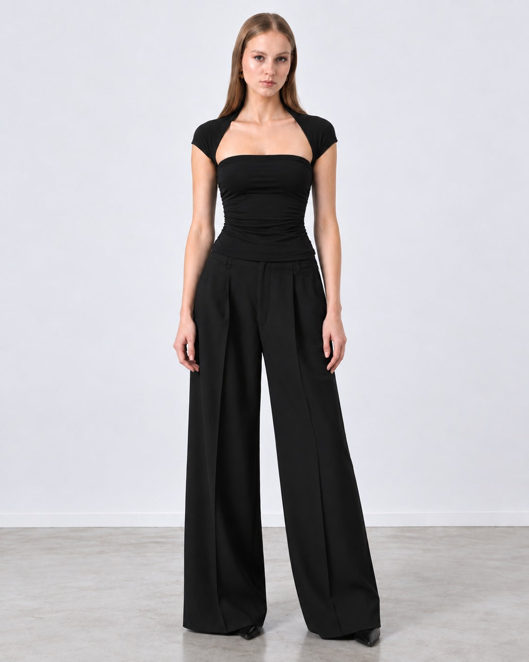 Alicia Black Ruched Bolero Top