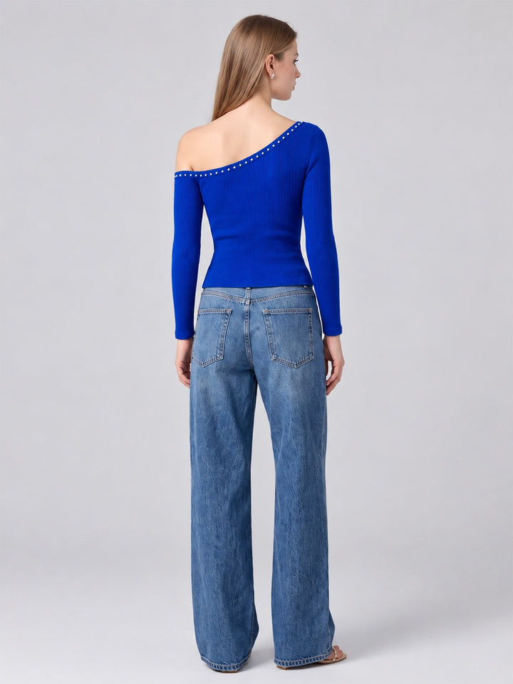 NEITH BLUE ONE-SHOULDER TOP