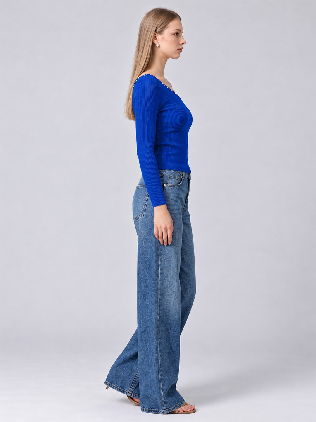 NEITH BLUE ONE-SHOULDER TOP