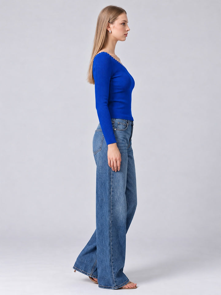 NEITH BLUE ONE-SHOULDER TOP
