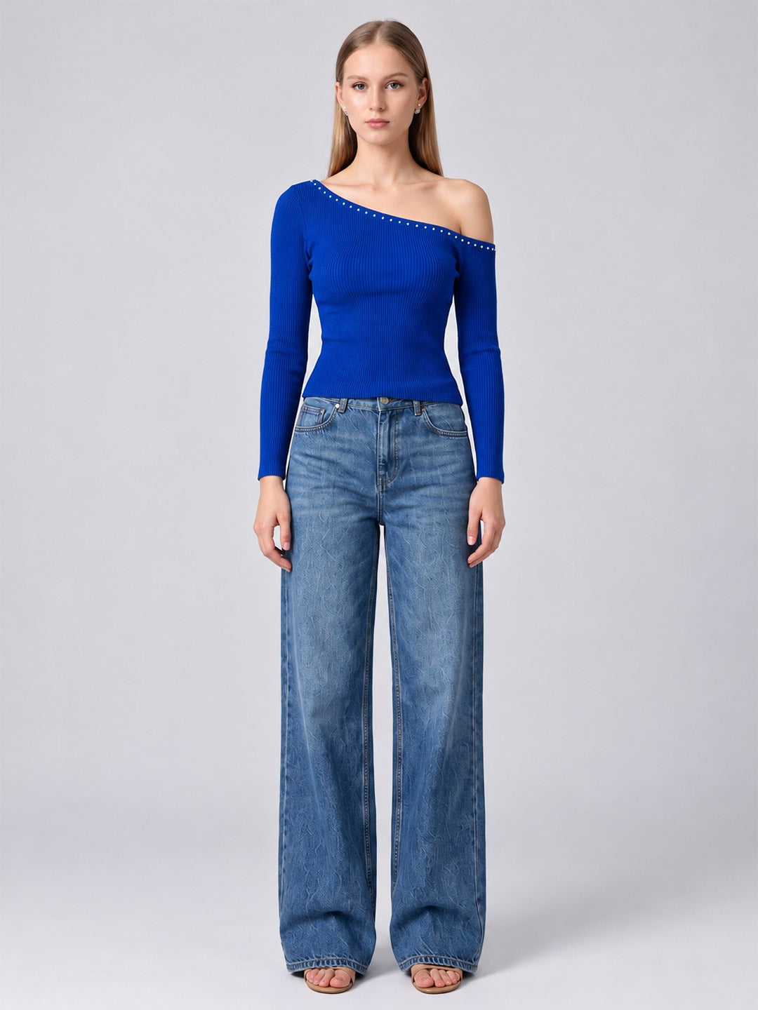 NEITH BLUE ONE-SHOULDER TOP
