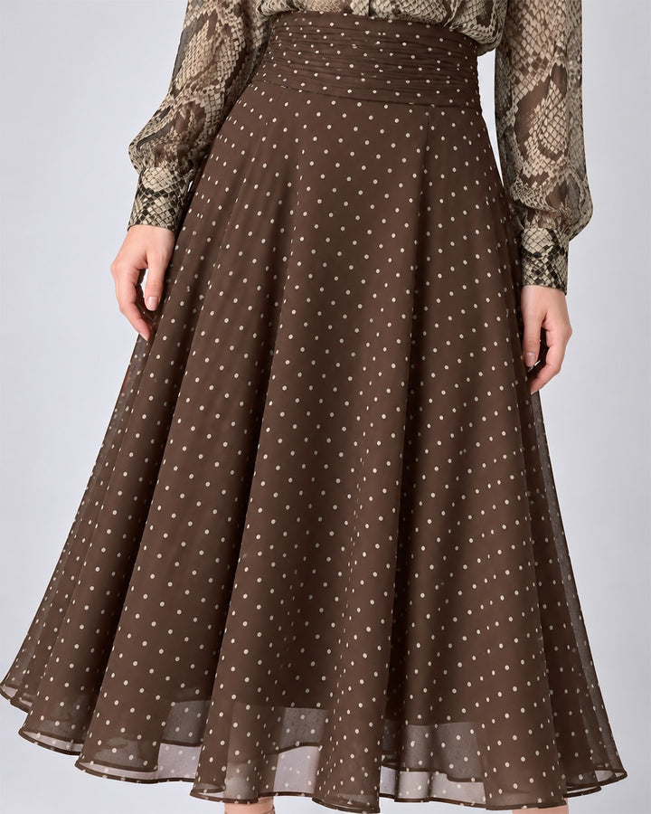 CLEO BROWN POLKA DOT FLARED SKIRT