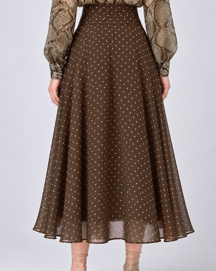 CLEO BROWN POLKA DOT FLARED SKIRT