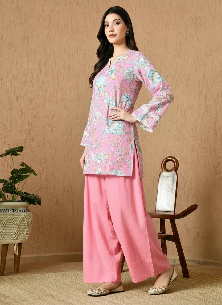 Paki, Floral Printed Kurta Set (Light Pink)