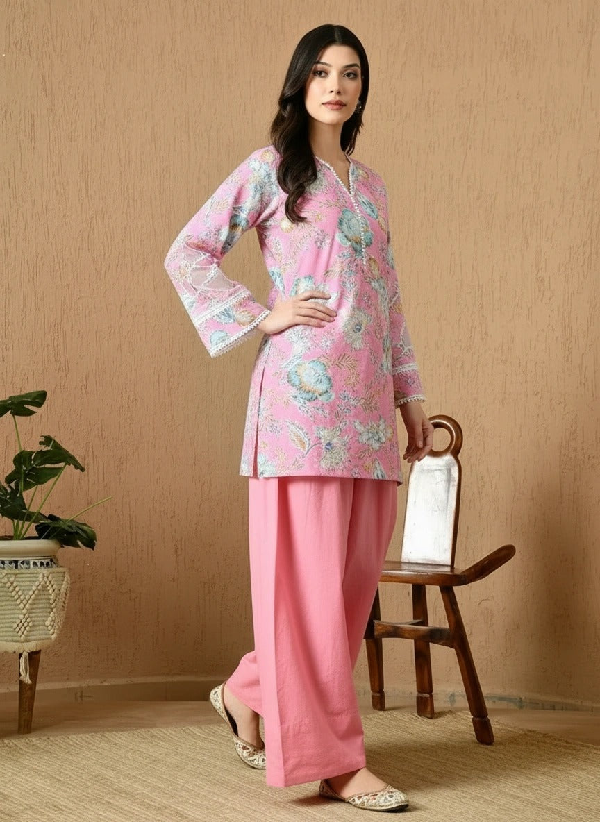 Paki, Floral Printed Kurta Set (Light Pink)