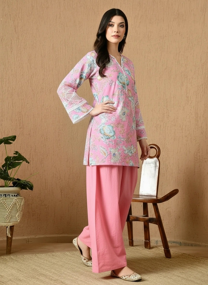 Paki, Floral Printed Kurta Set (Light Pink)