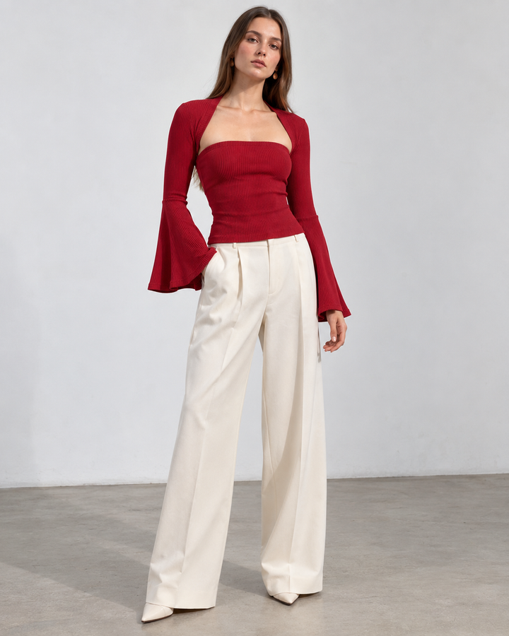 VANESSA Knit Flare Sleeve Top Red
