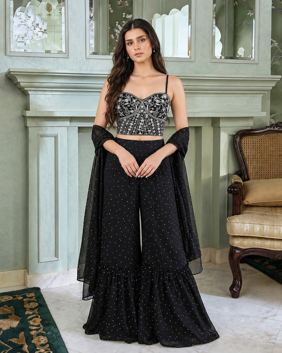 Diana Black Polka Dot Georgette Set