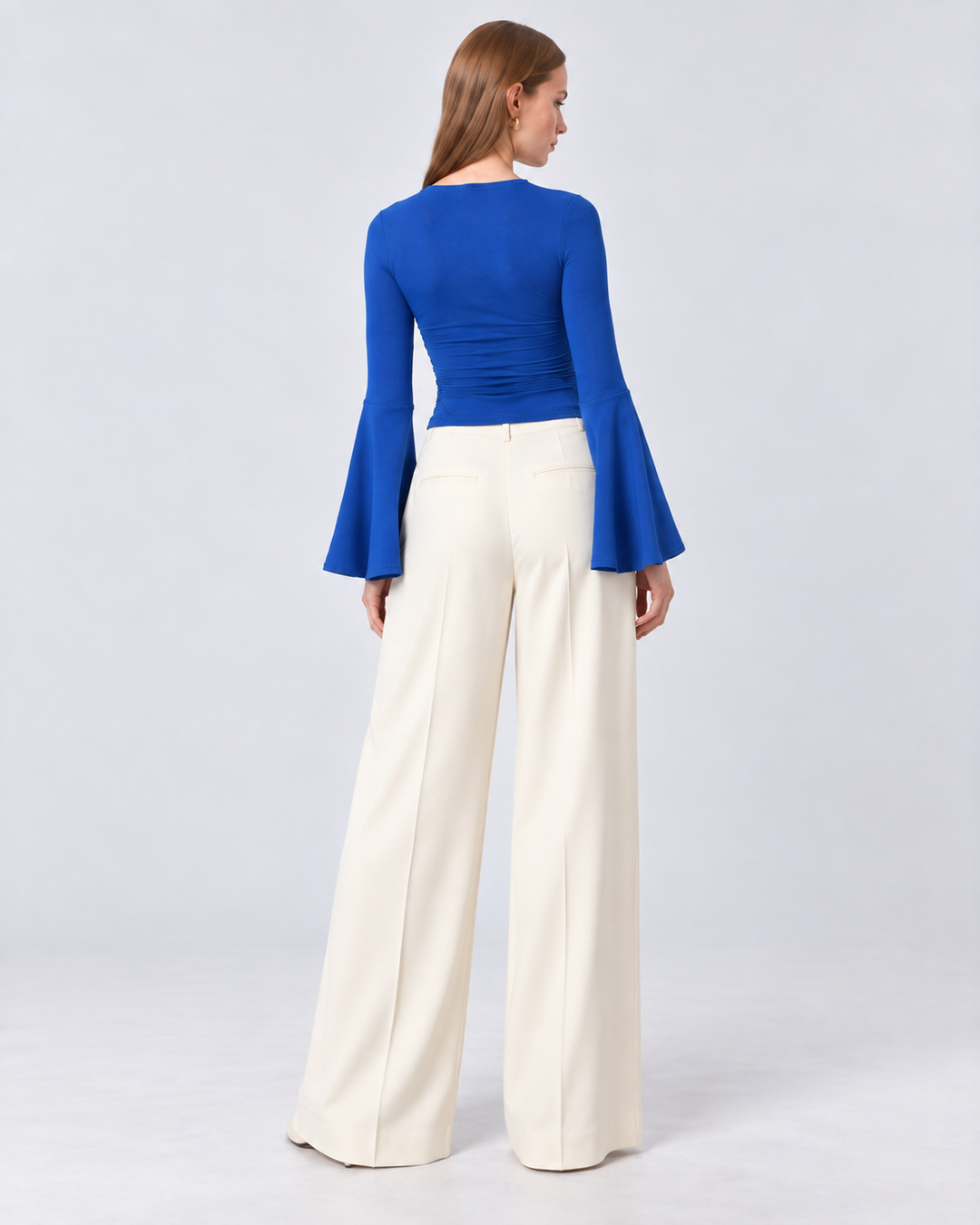 VANESSA Knit Flare Sleeve Top Blue