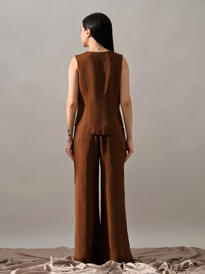 Eira Brown Crepe Co-ord Set (Brown)