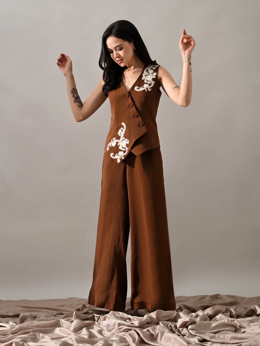 Eira Brown Crepe Co-ord Set (Brown)