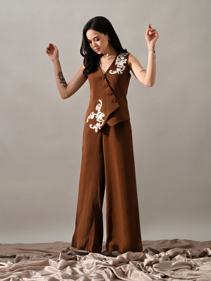 Eira Brown Crepe Co-ord Set (Brown)