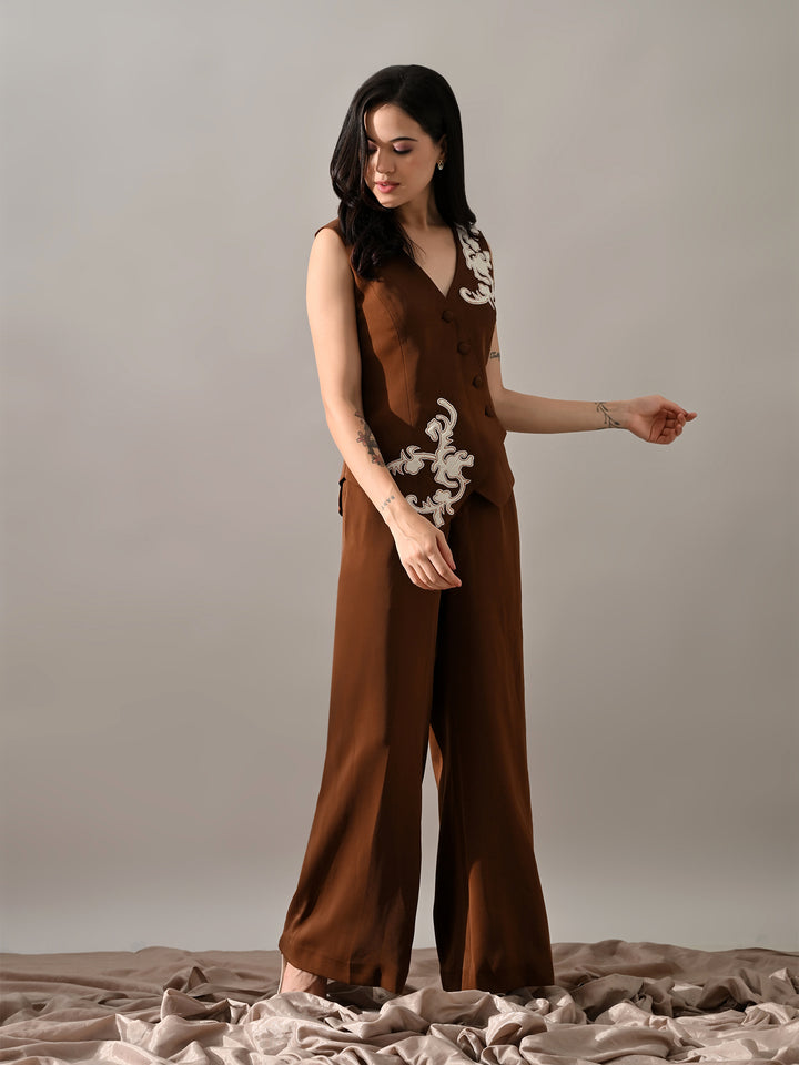 Eira Brown Crepe Co-ord Set (Brown)