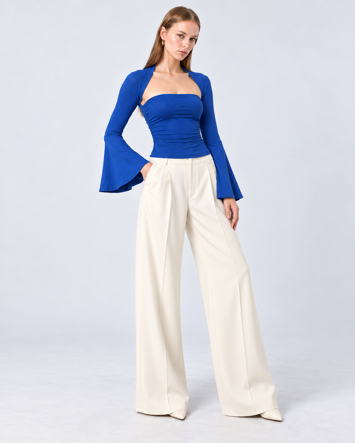 VANESSA Knit Flare Sleeve Top Blue